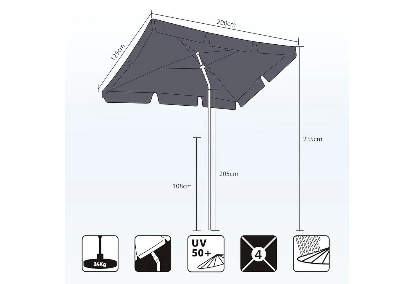 Sekey Sonnenschirm 200 x 125 cm Balkon UV50+ Schutzhülle - Bild 3