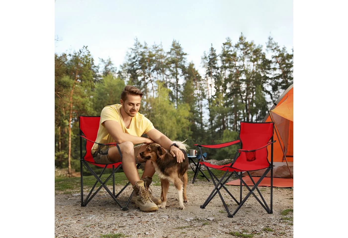 SUNULA Campingstuhl Faltbar Rot mit Getränkehalter
