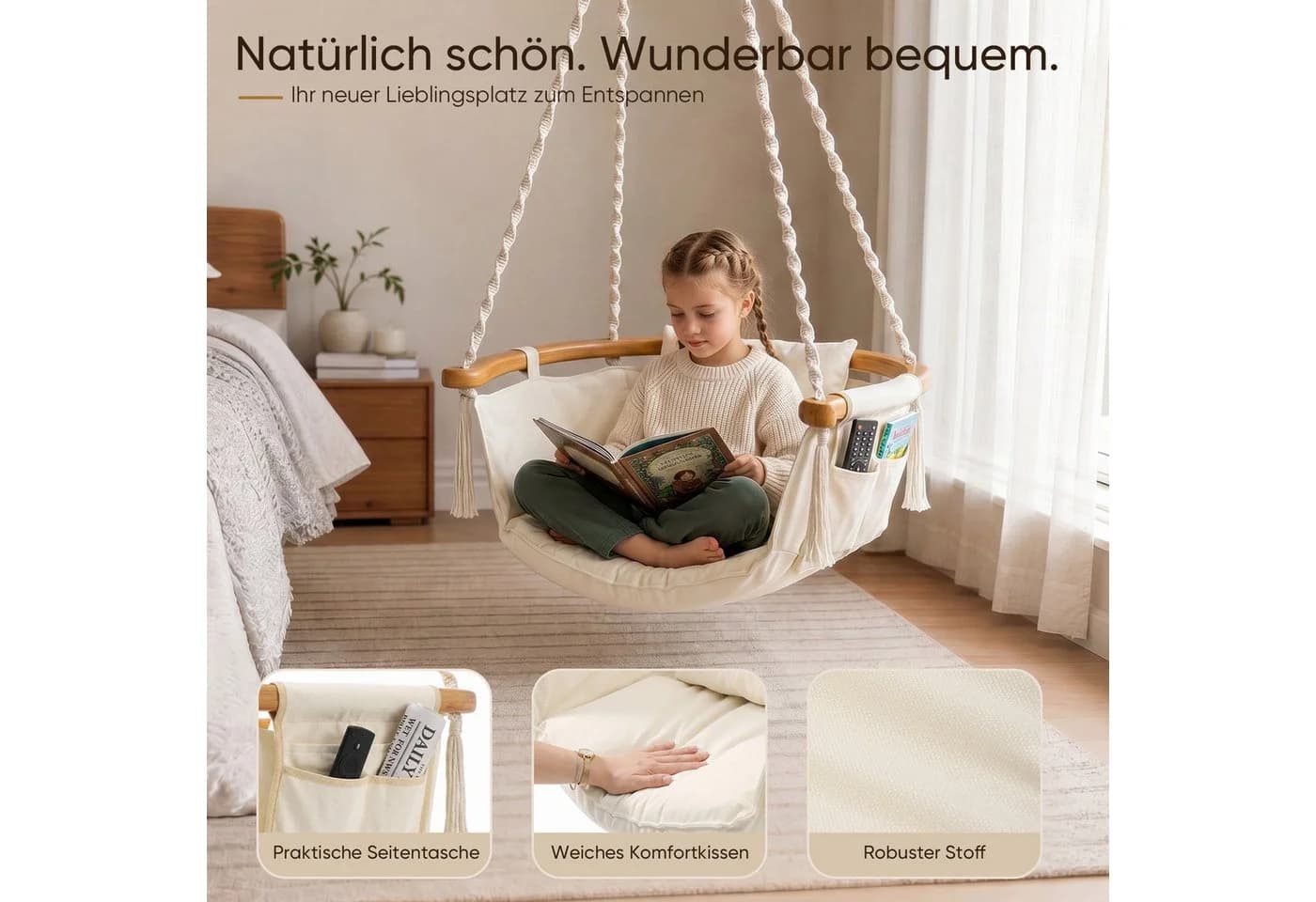 Sekey Hängesessel Cremeweiß mit Kissen bis 120 kg - Bild 3