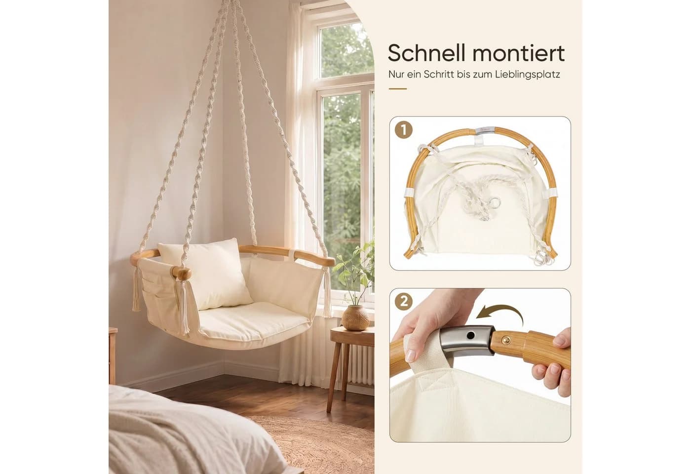 Sekey Hängesessel Cremeweiß mit Kissen bis 120 kg - Bild 5