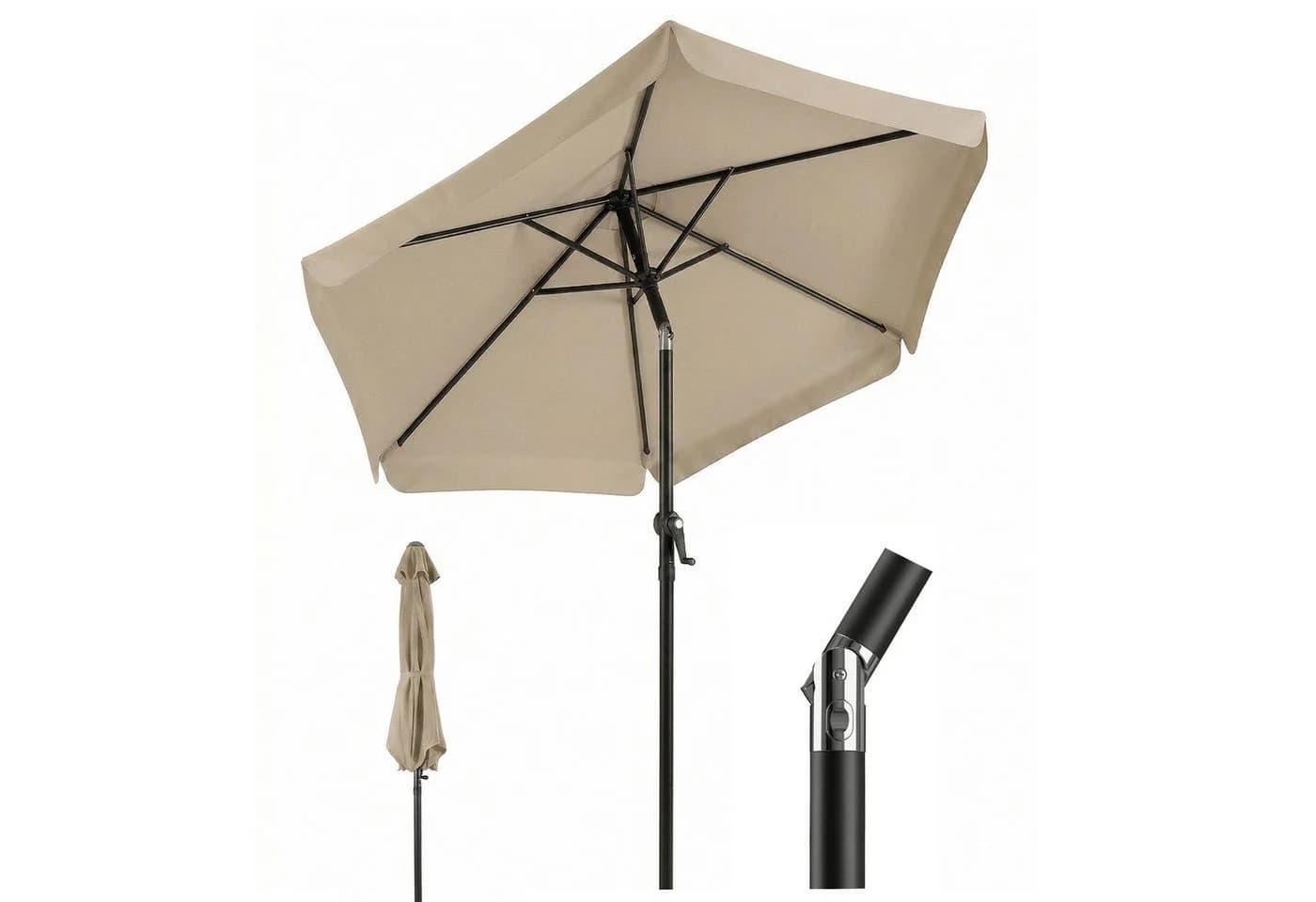 Sekey Sonnenschirm 200 cm Rund Knickbar mit Kurbel Taupe - Bild 2