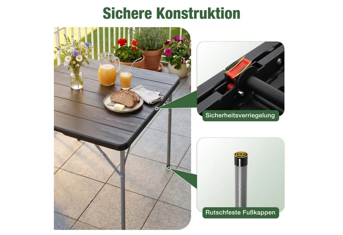 Sekey Klapptisch Schwarz - Faltbarer Campingtisch aus Kunststoff & Metall - Bild 3