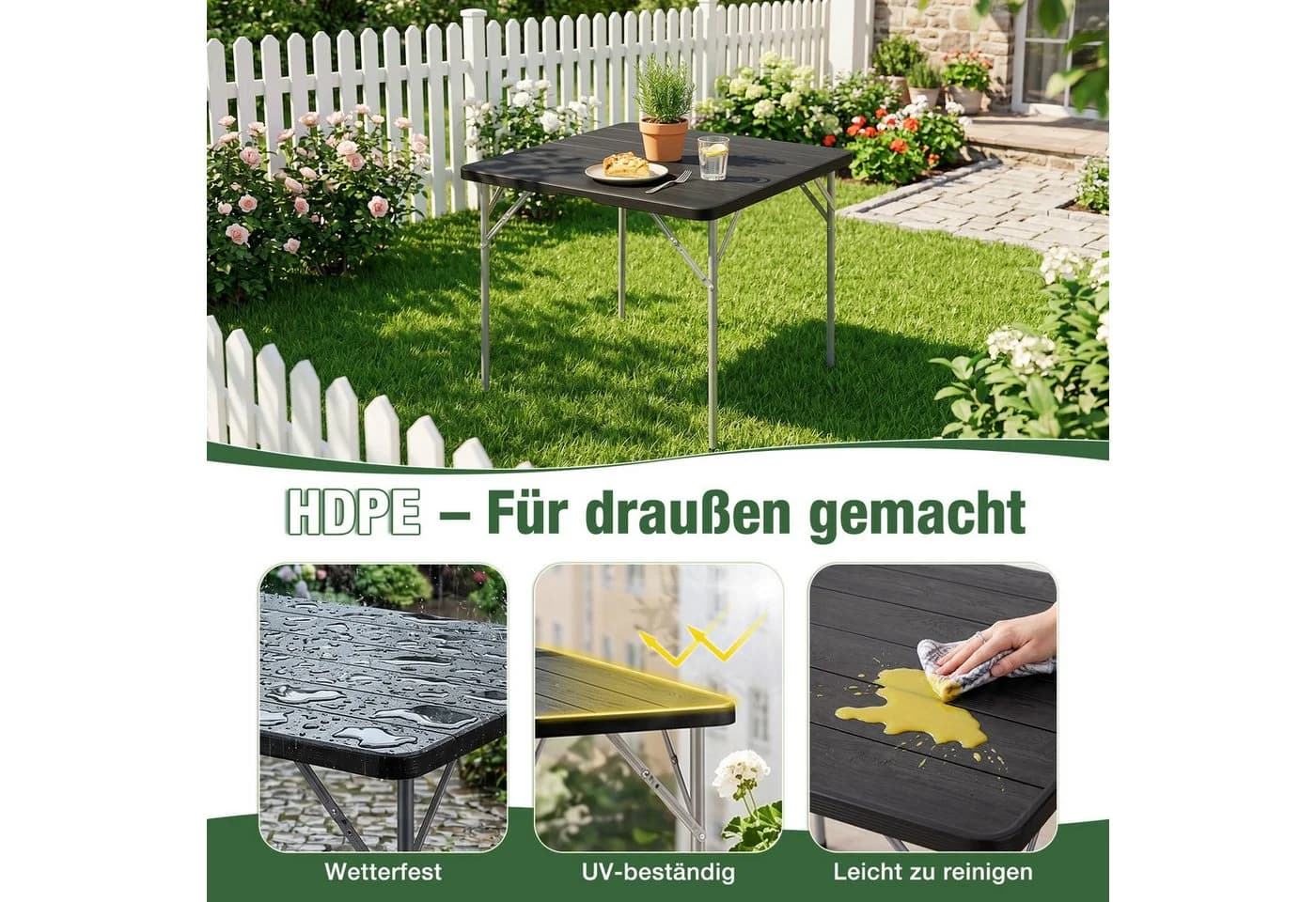 Sekey Klapptisch Schwarz - Faltbarer Campingtisch aus Kunststoff & Metall - Bild 4