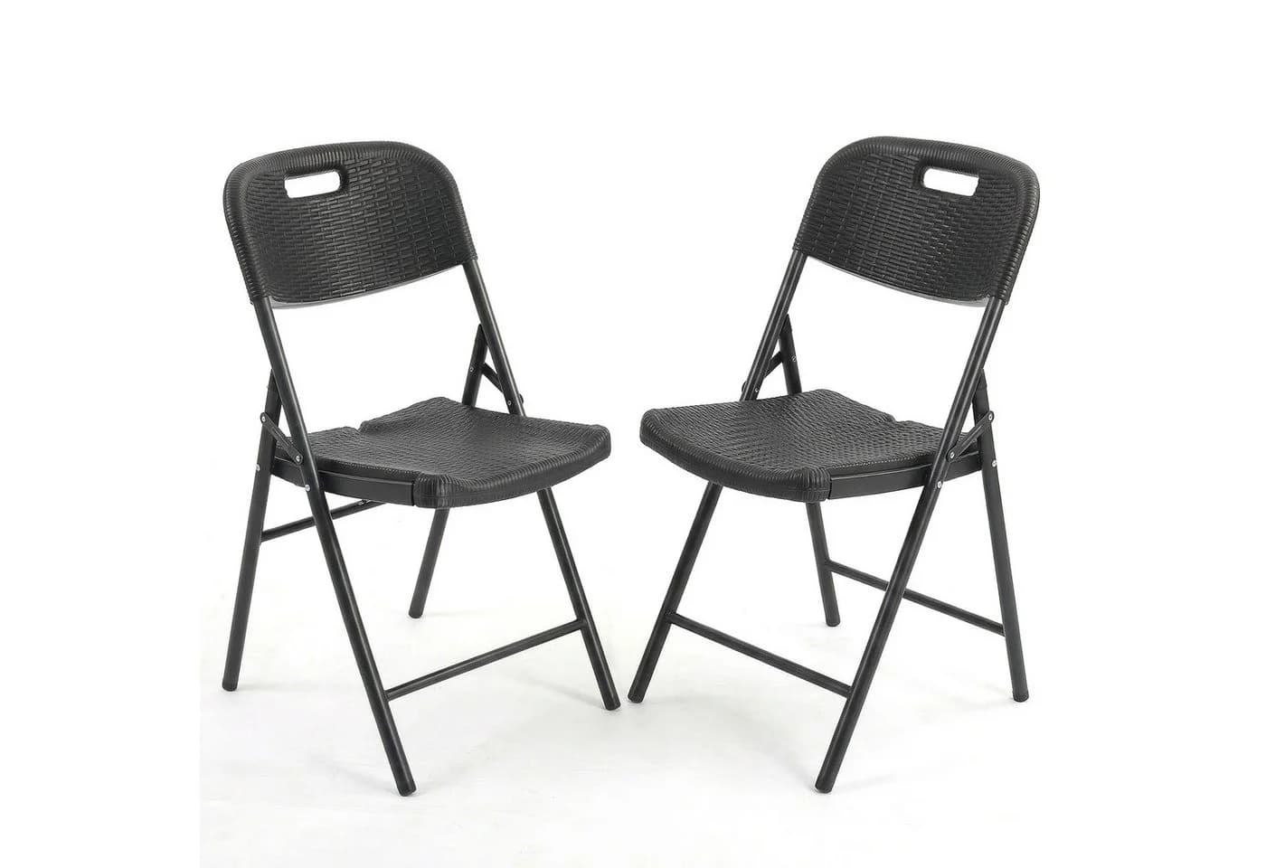 Sekey Klappstuhl Set 2x Schwarz Metall Rattanoptik - Bild 2