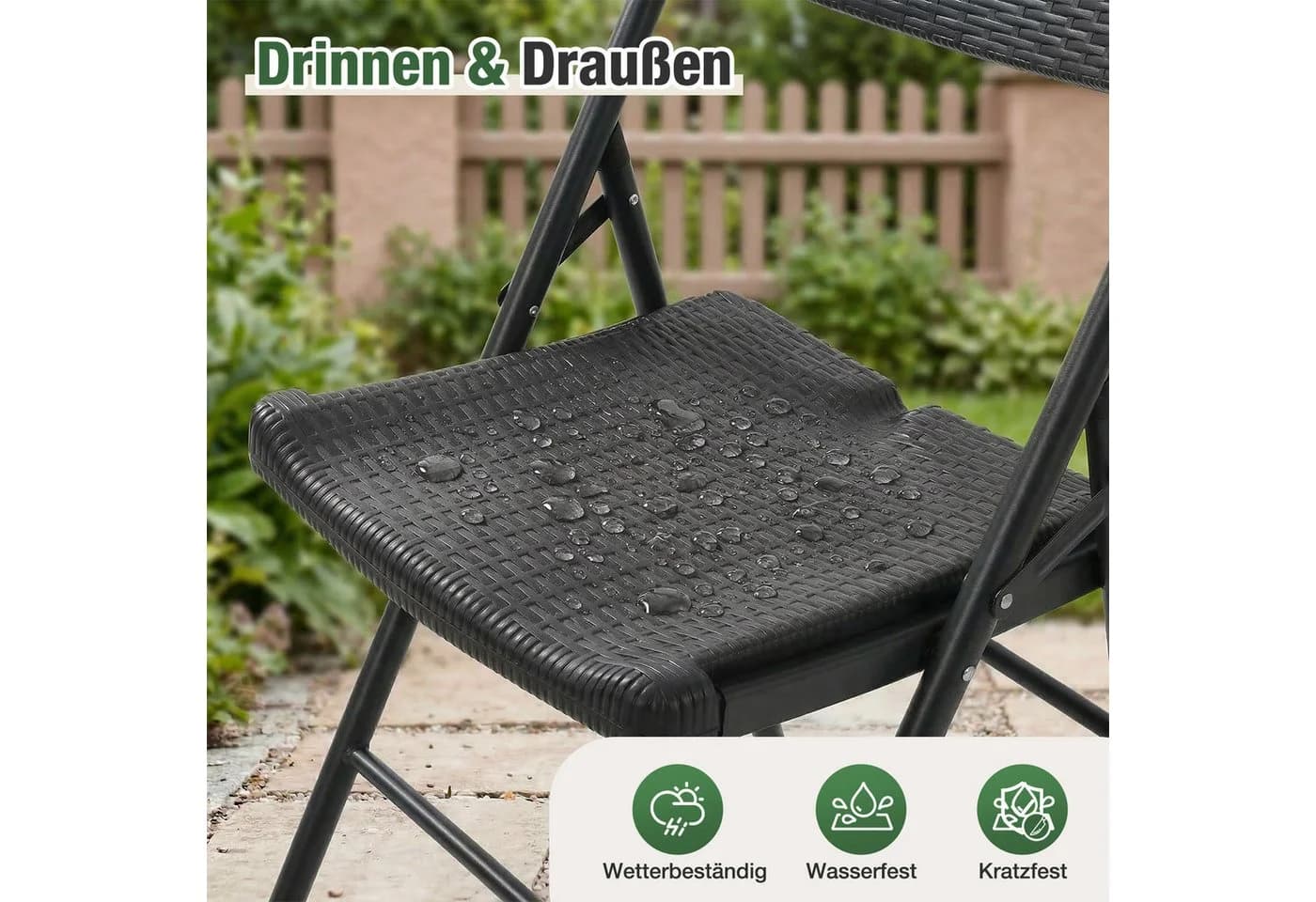 Sekey Klappstuhl Set 2x Schwarz Metall Rattanoptik - Bild 3