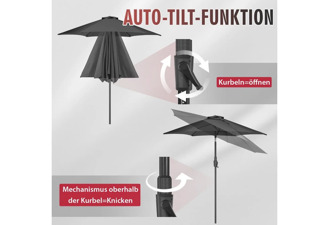 Sekey Sonnenschirm 220 cm Grau Kurbel Neigbar - Bild 4