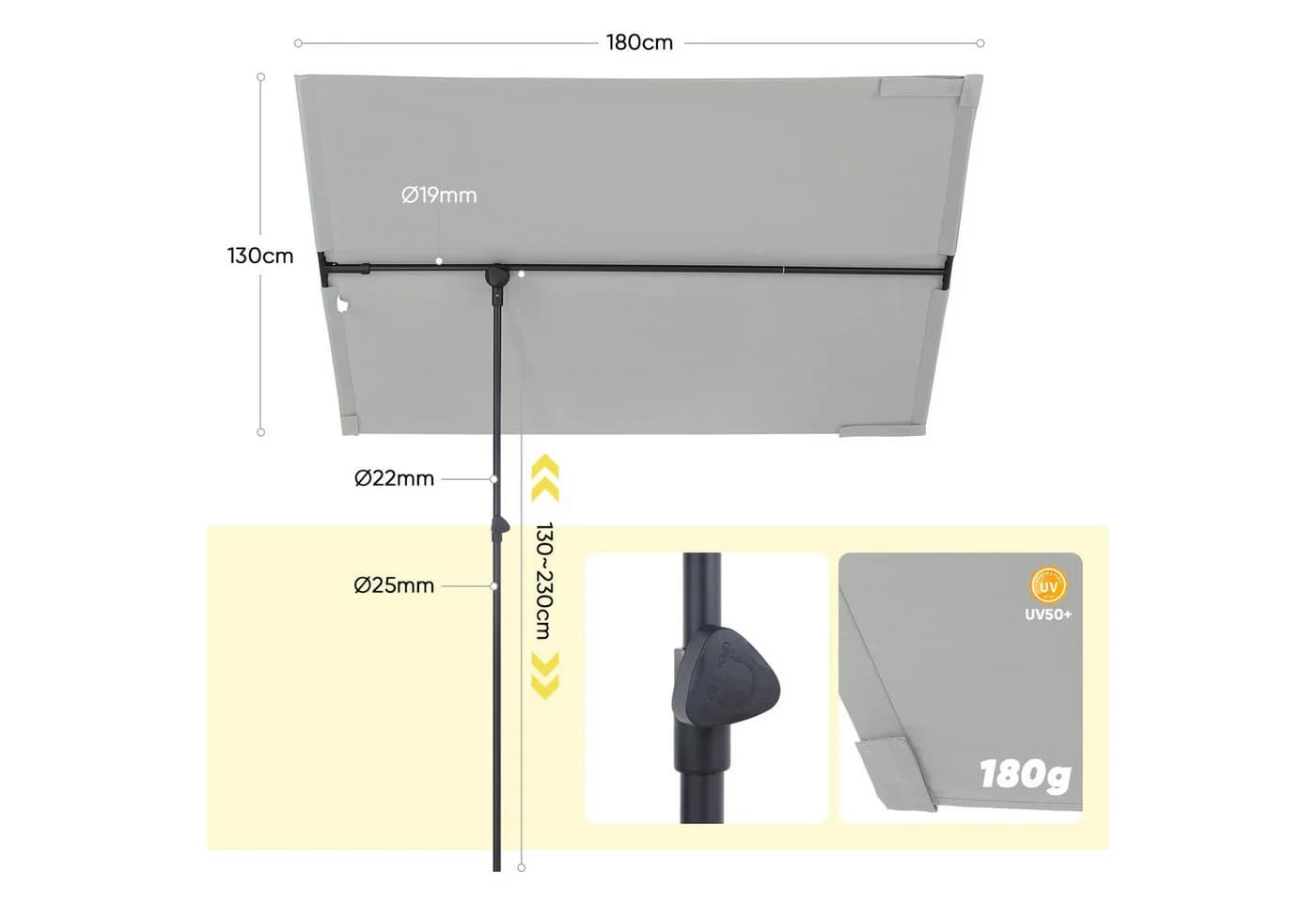 Sekey Balkonschirm 180x130 cm Grau UV50+ - Bild 4