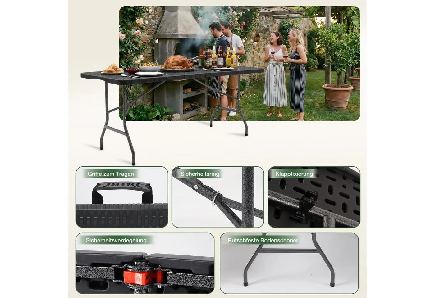 Sekey Campingtisch Klappbar Schwarz Rattan Optik - Bild 3