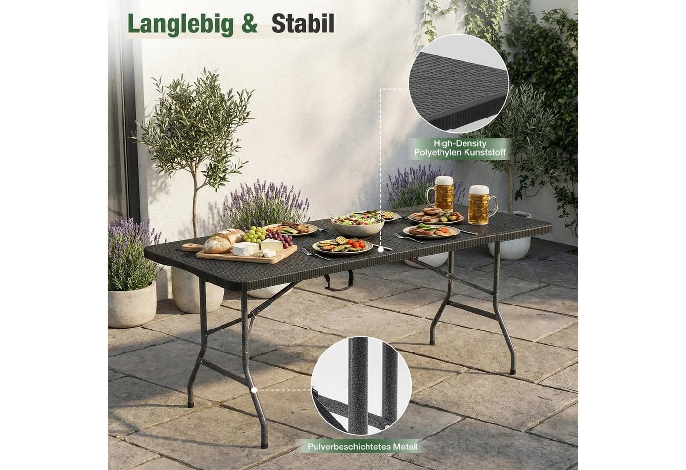 Sekey Campingtisch Klappbar Schwarz Rattan Optik - Bild 4