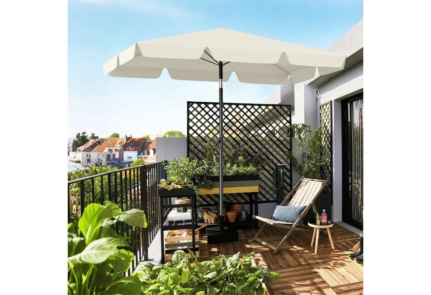 Sekey Sonnenschirm 200 x 125 cm Balkonschirm Rechteckig Graubeige
