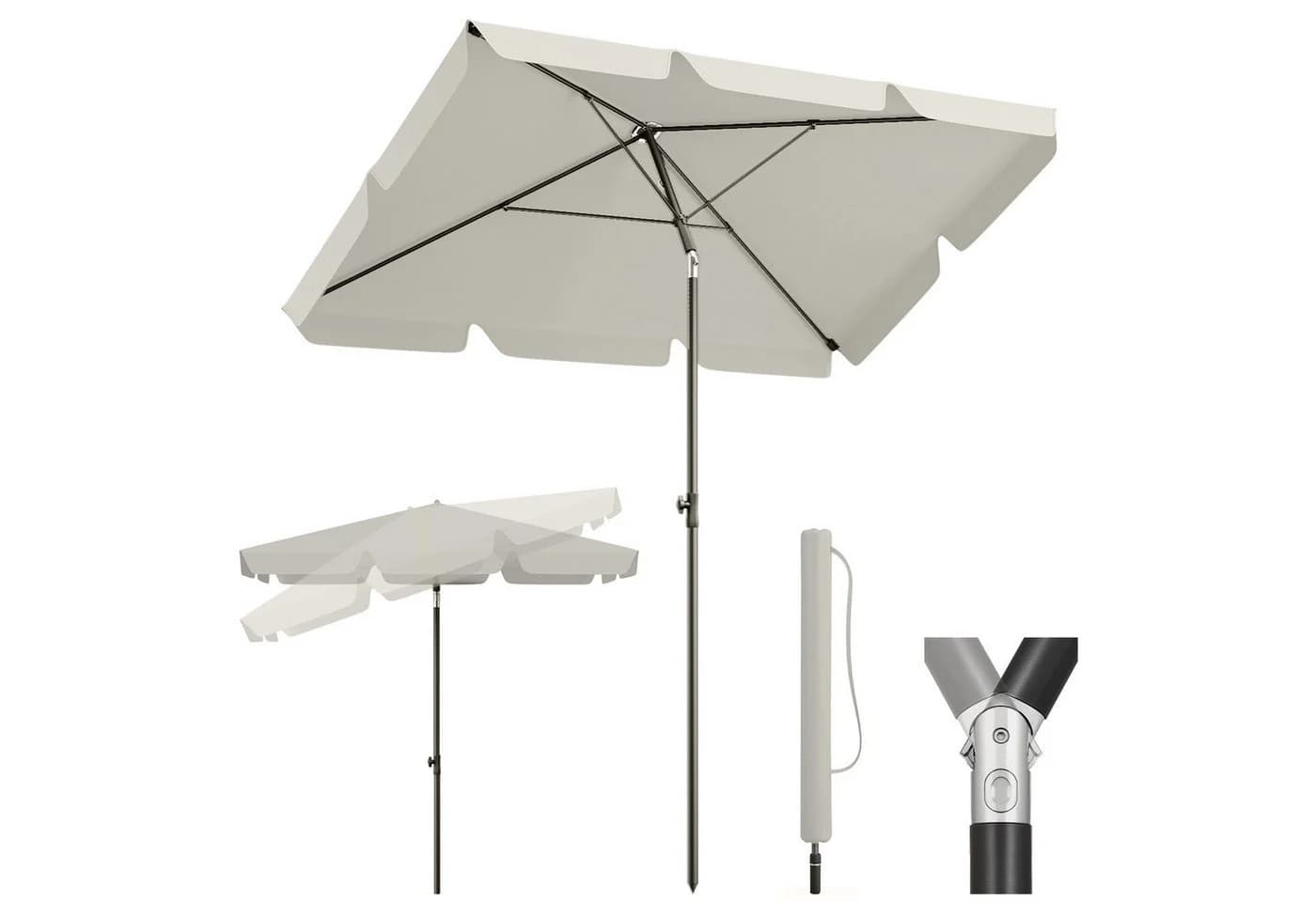 Sekey Sonnenschirm 200 x 125 cm Balkonschirm Rechteckig Graubeige - Bild 2