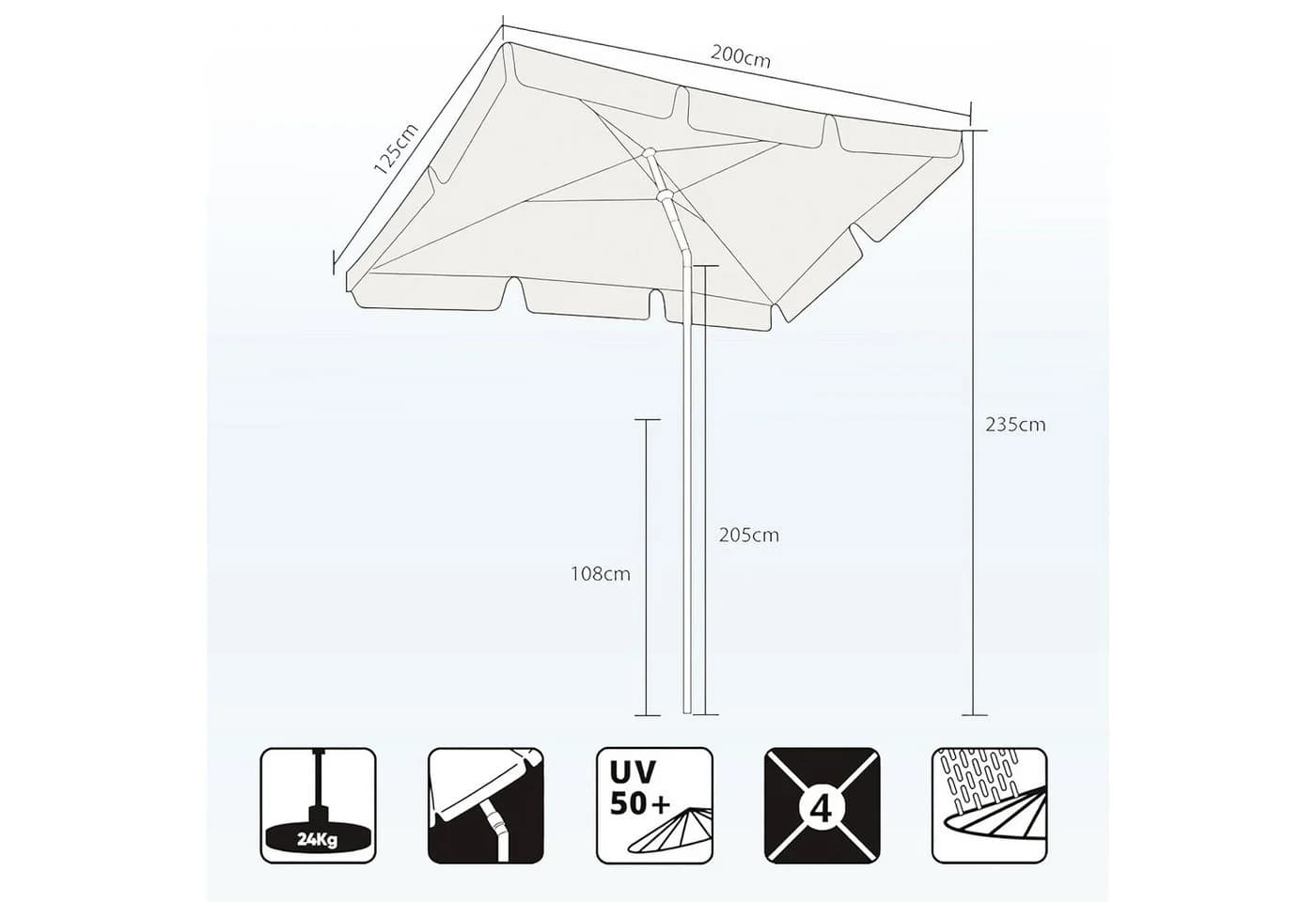 Sekey Sonnenschirm 200 x 125 cm Balkonschirm Rechteckig Graubeige - Bild 3