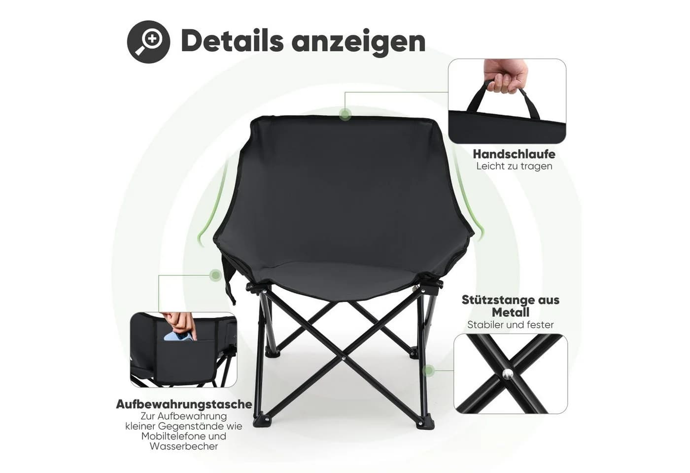 SUNULA Campingstuhl Faltbar mit Tragetasche Anthrazit - Bild 4