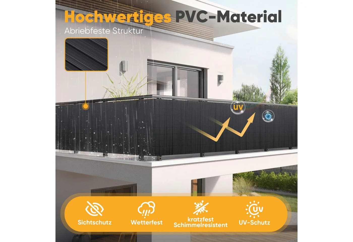 SUNULA Balkonsichtschutz PVC Matte Anthrazit UV-beständig