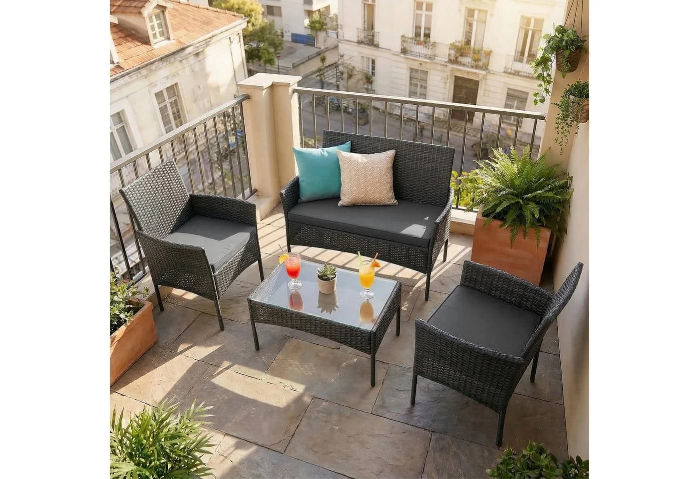 oyajia Gartenlounge-Set Polyrattan Sitzgruppe 4 Personen