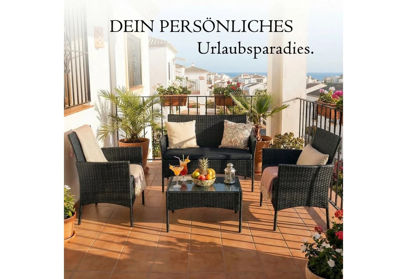 oyajia Gartenlounge-Set Polyrattan Sitzgruppe 4 Personen - Bild 3