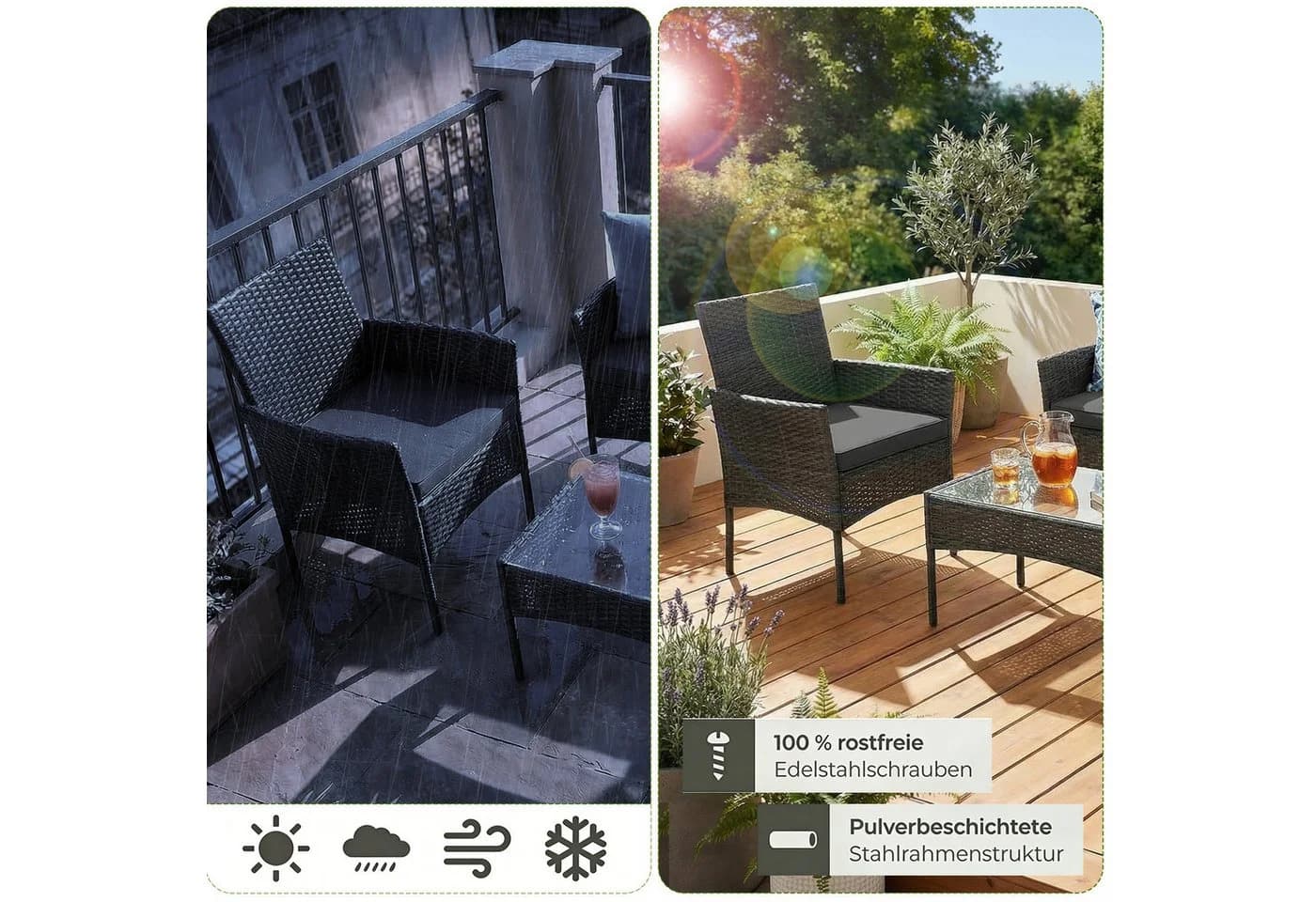 oyajia Gartenlounge-Set Polyrattan Sitzgruppe 4 Personen - Bild 5
