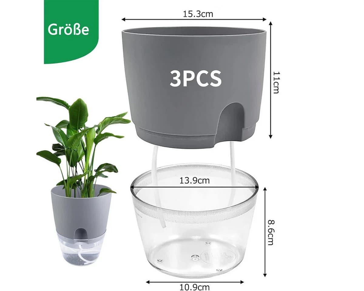 Refined Living Kräutertopf mit Selbstbewässerung, 3er Set Grau