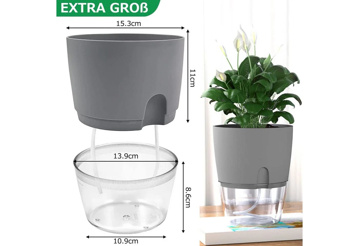 SURFOU Kräutertopf-Set 3er Selbstbewässerung Weiß/Grau