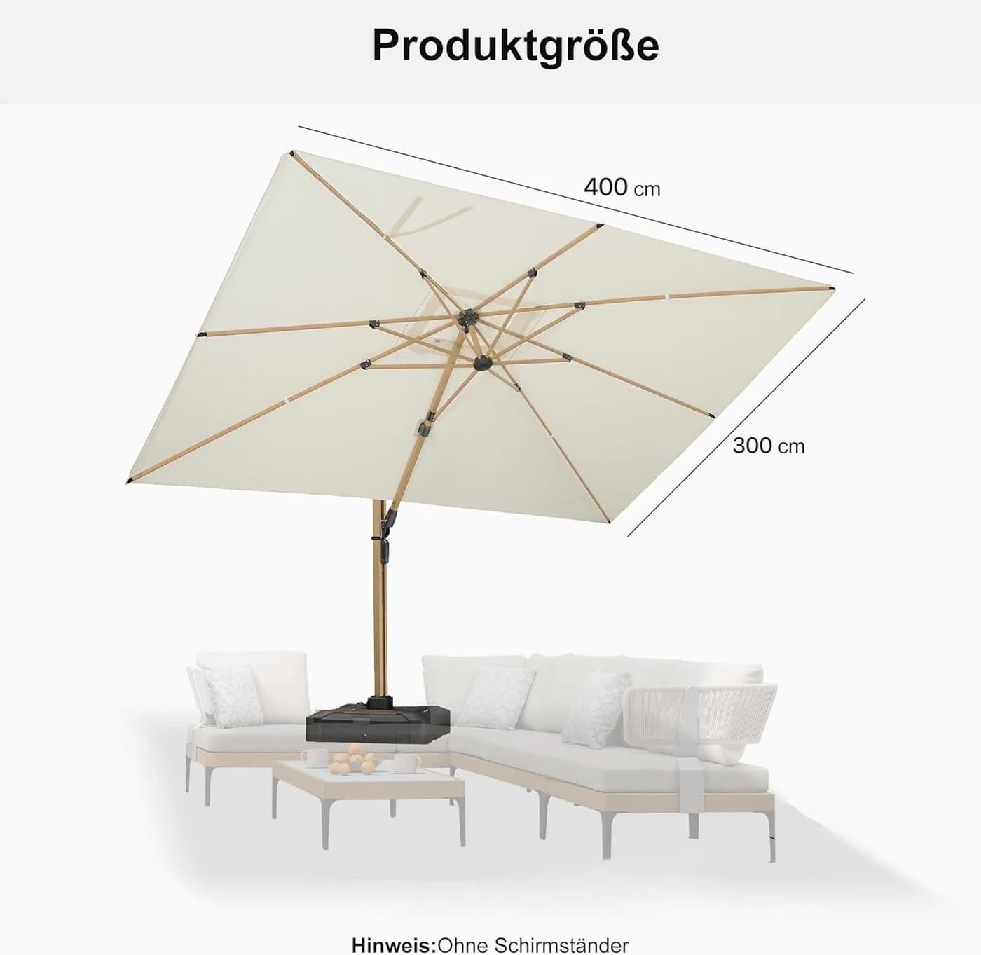 PURPLE LEAF Sonnenschirm Ampelschirm Teak-Aluminium Beige