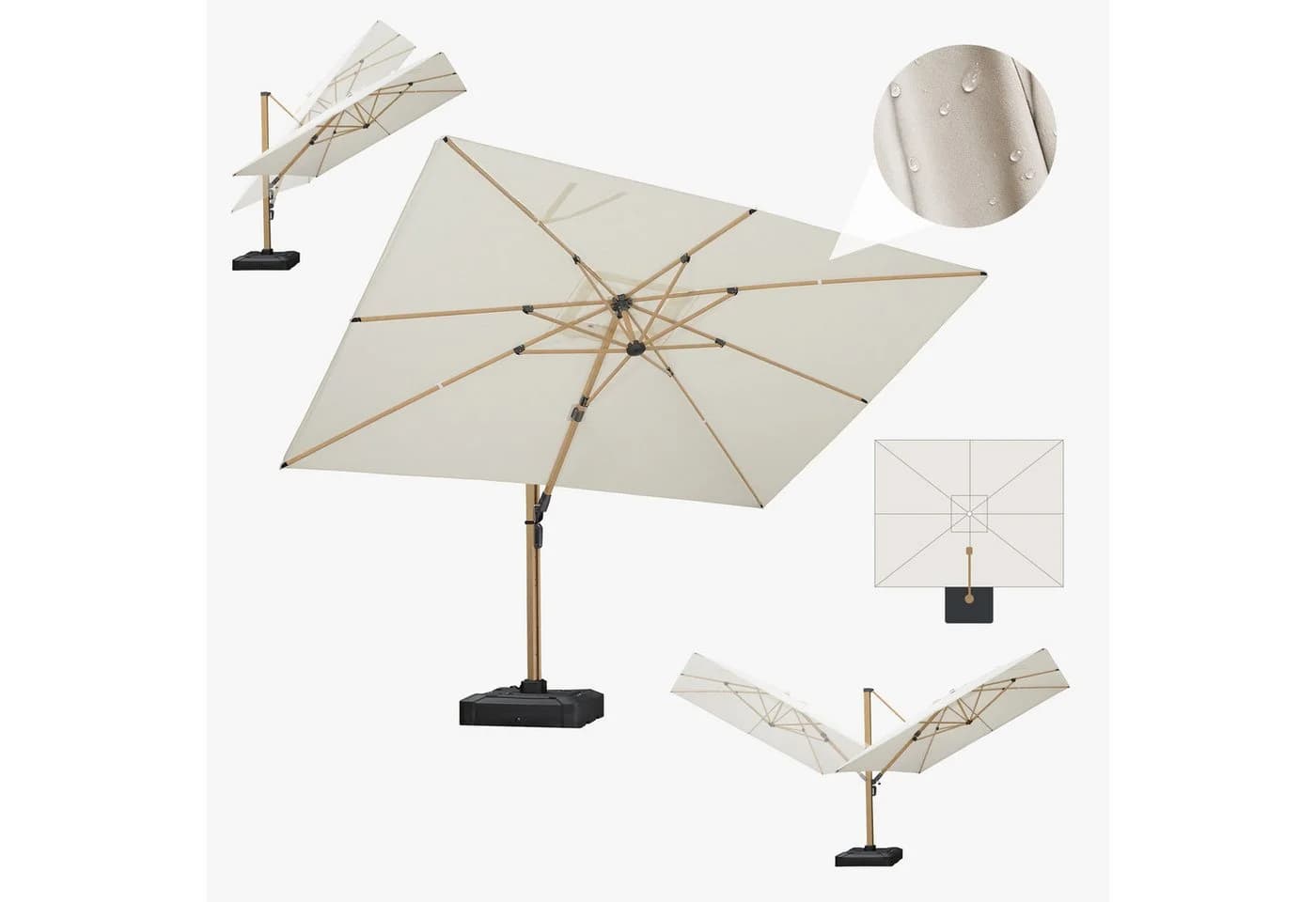 PURPLE LEAF Sonnenschirm Ampelschirm Teak-Aluminium Beige - Bild 2
