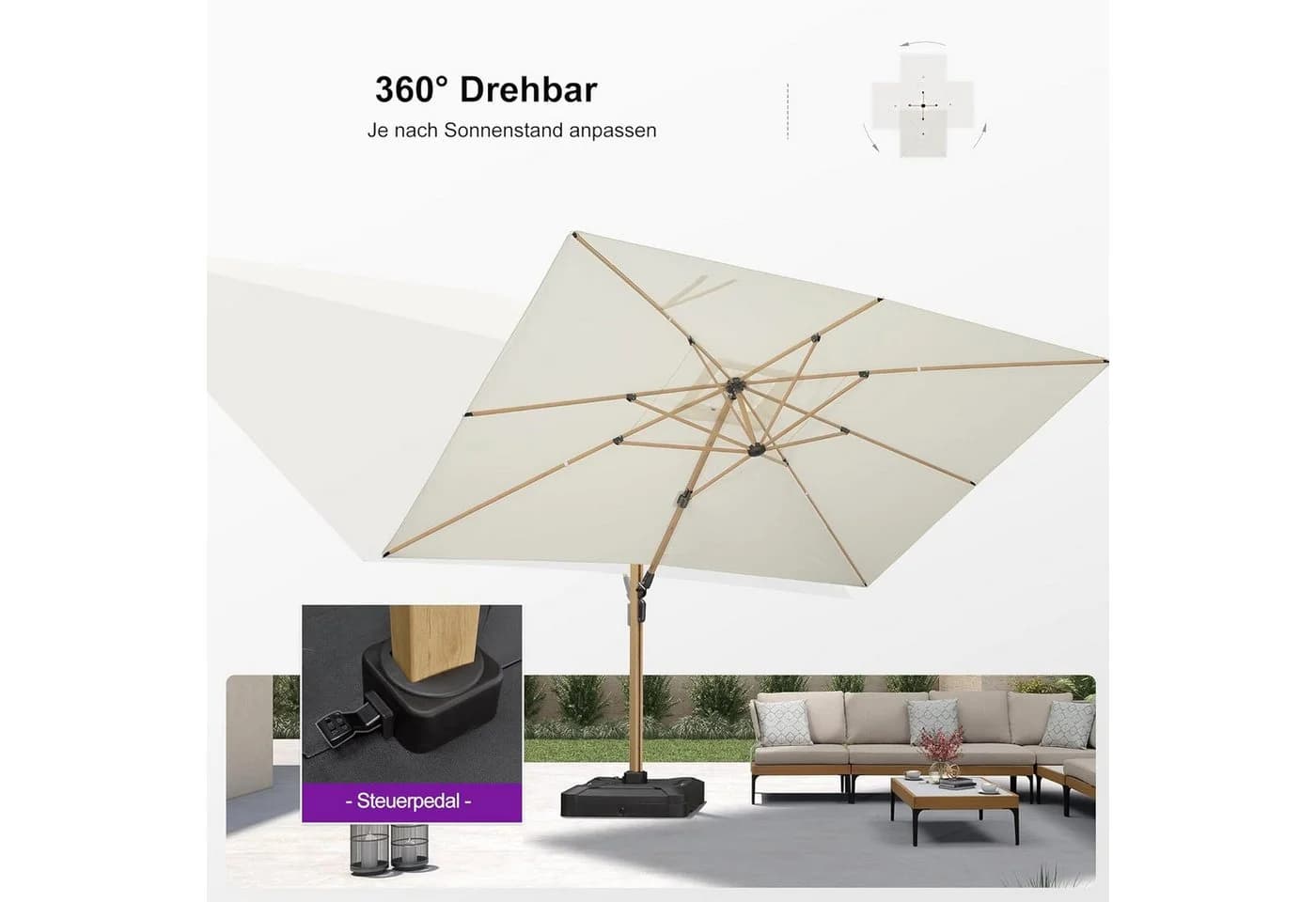 PURPLE LEAF Sonnenschirm Ampelschirm Teak-Aluminium Beige - Bild 5