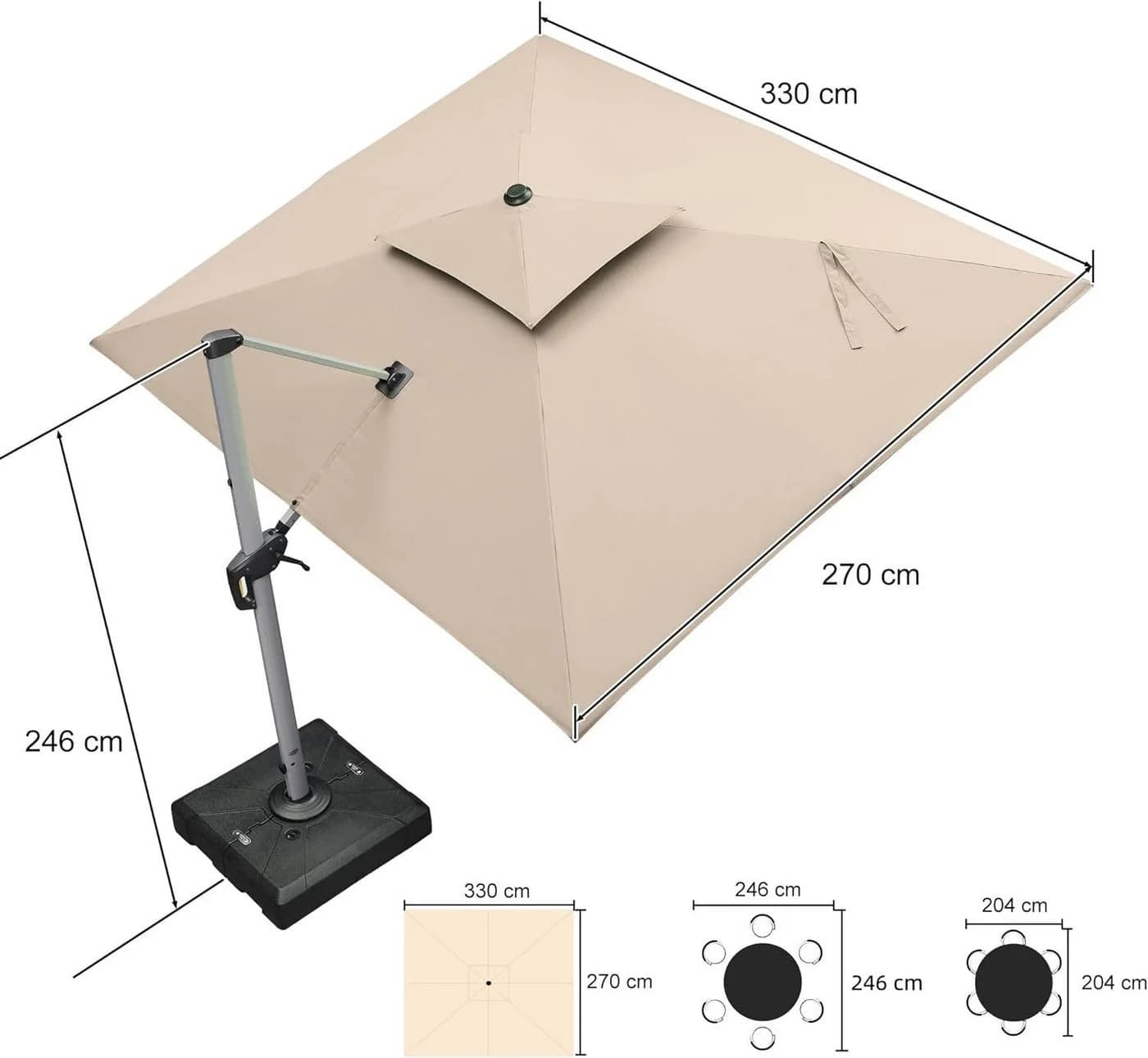 PURPLE LEAF Ampelschirm Beige Aluminium Garten Sonnenschirm
