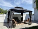 PURPLE LEAF Gartenpavillon Aluminium Hardtop mit LED-Lichtern und Seitenteilen Grau Bild 4