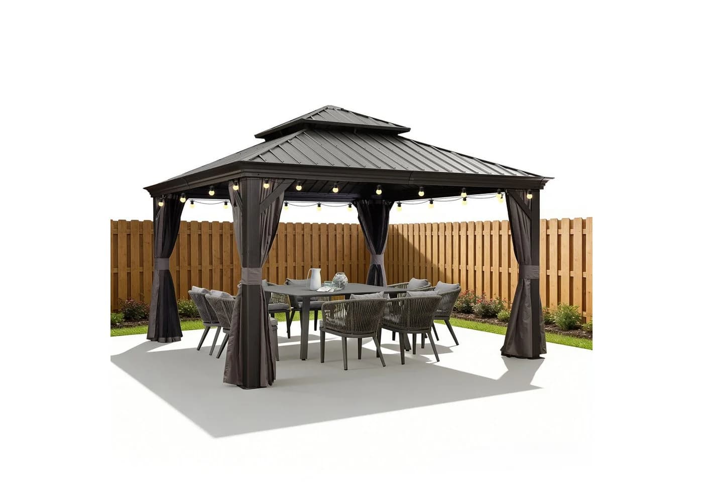 PURPLE LEAF Pavillon Hardtop Aluminium Grau mit LED-Lichtern - Bild 2