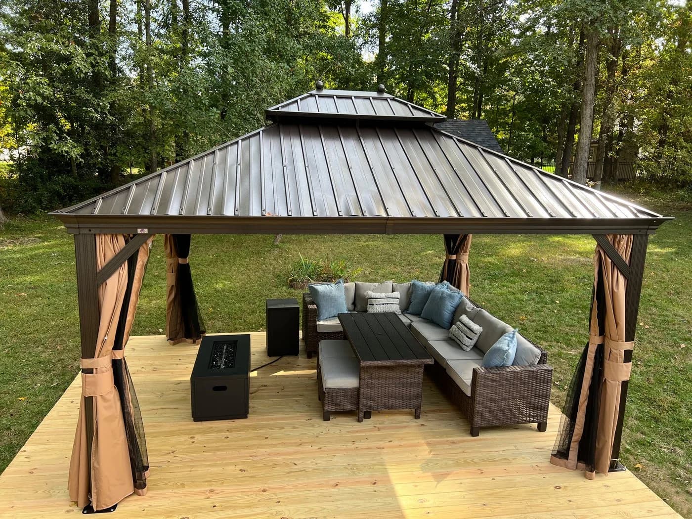PURPLE LEAF Pavillon Hardtop Alu Gartenpavillon Bronze LED-Beleuchtung