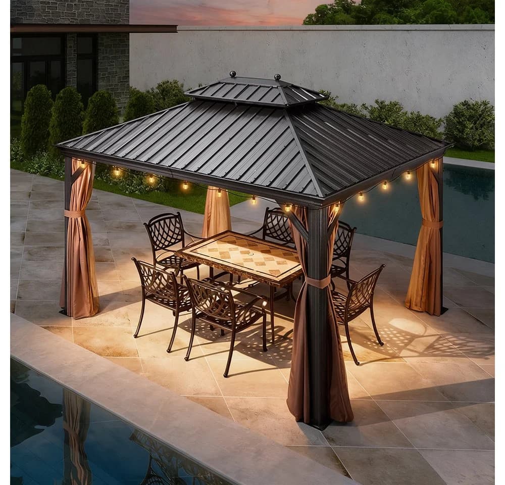 PURPLE LEAF Pavillon Hardtop Alu Gartenpavillon Bronze LED-Beleuchtung - Bild 3