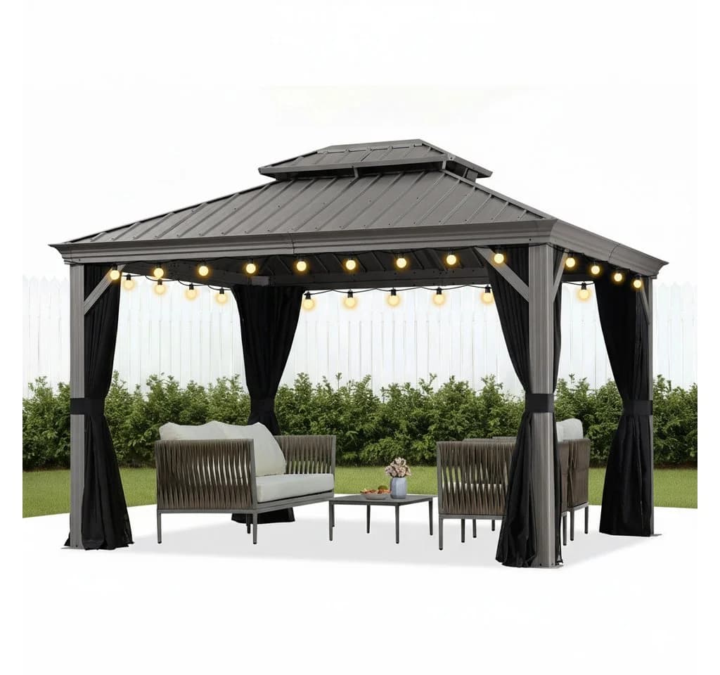 PURPLE LEAF Pavillon Hardtop Alu Gartenpavillon Hellgrau - Bild 2