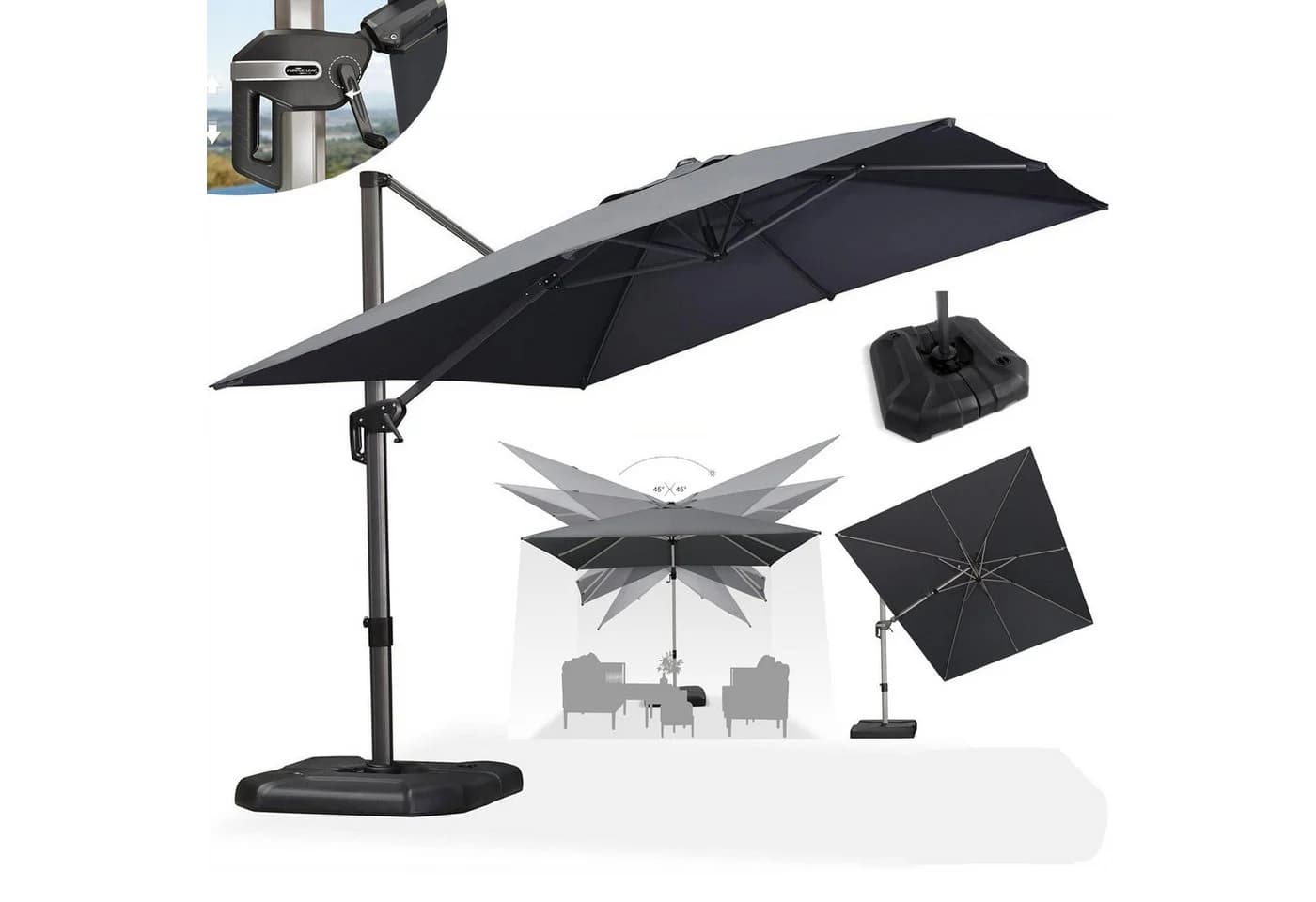 PURPLE LEAMP Sonnenschirm Grau 360° Rotation UV50+ - Bild 2