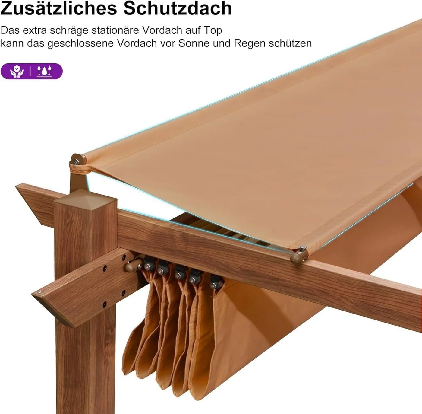 PURPLE LEAF Pergola Holzoptik mit einziehbarem Dach, Alu Terrassenüberdachung, Gartenpavillon - Bild 5