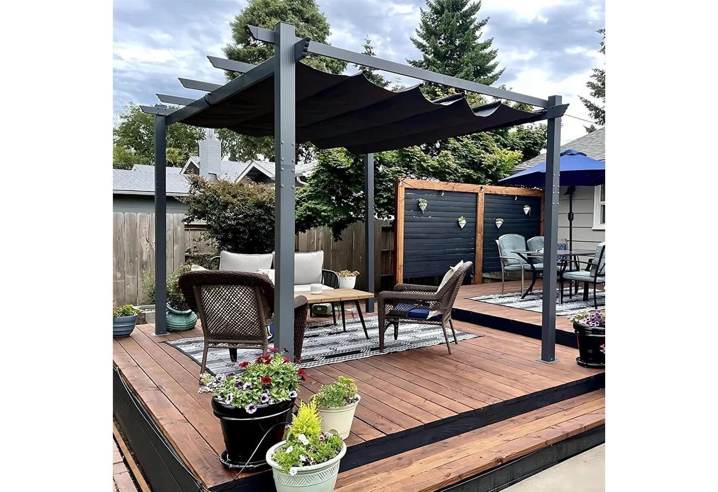PURPLE LEAF Pergola Aluminium Pavillon mit Schiebedach, Wasserdichte Pergola mit verstellbarem Schatten und UV-Schutz
