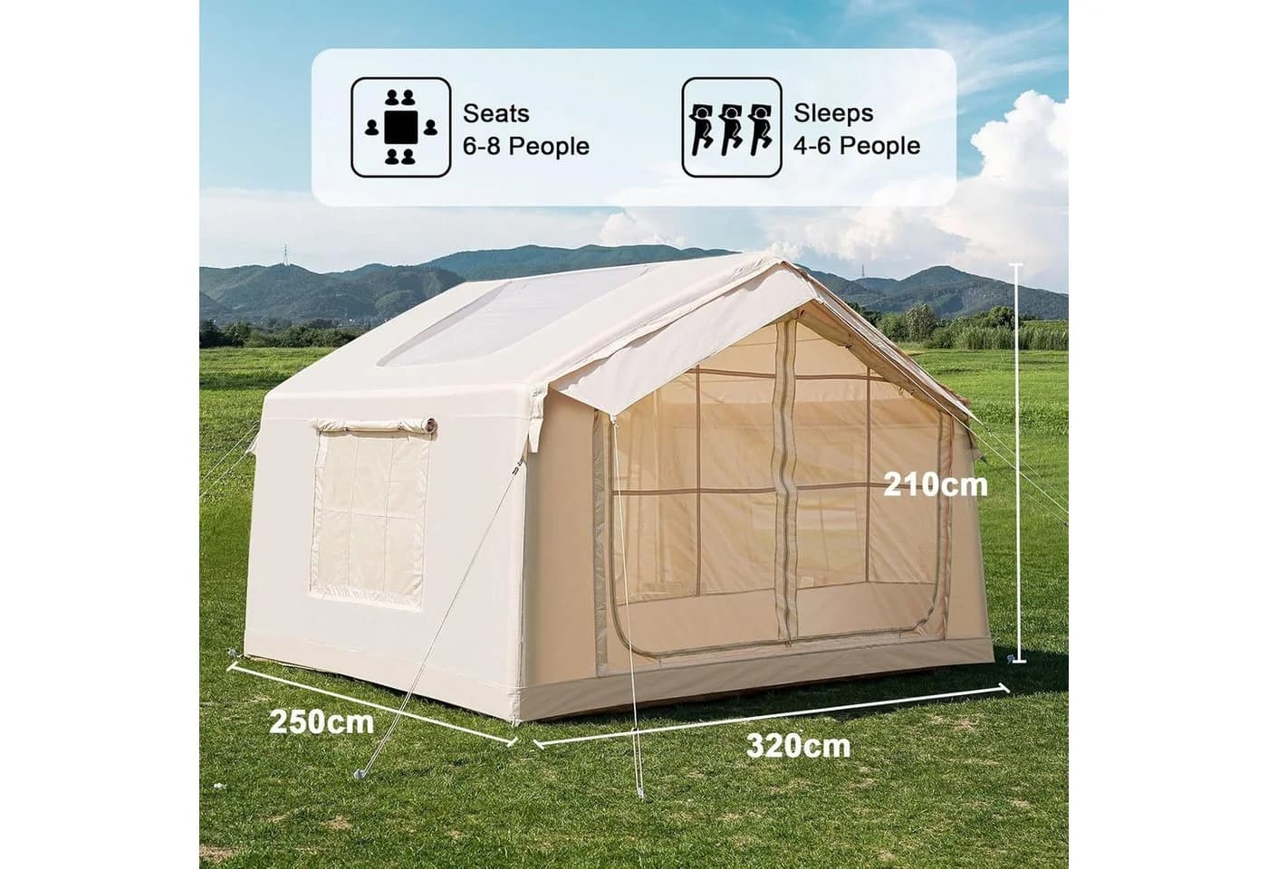 Meulbaty aufblasbares Zelt 6 Personen 300D Oxford-Gewebe UPF50+
