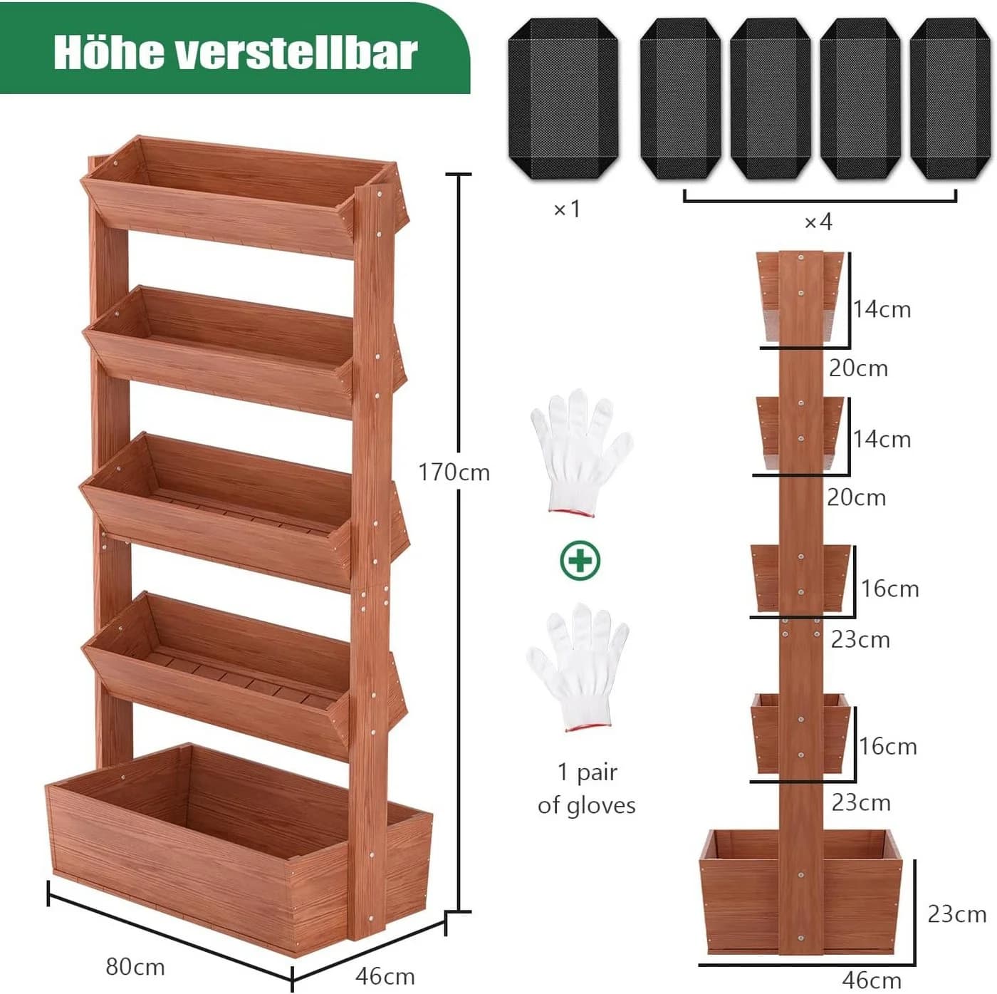 Meulbaty 5-Ebenen Hochbeet Blumenkasten aus Massivholz Braun