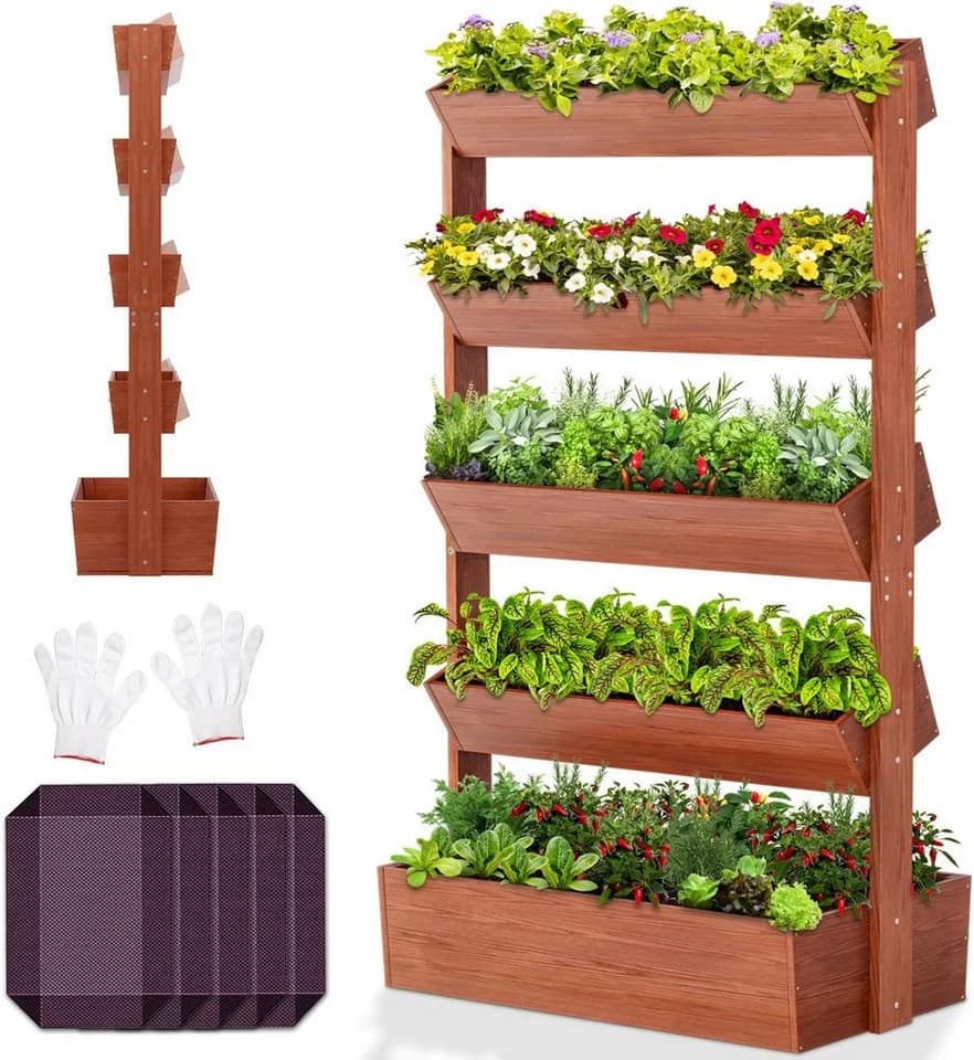 Meulbaty 5-Ebenen Hochbeet Blumenkasten aus Massivholz Braun - Bild 2