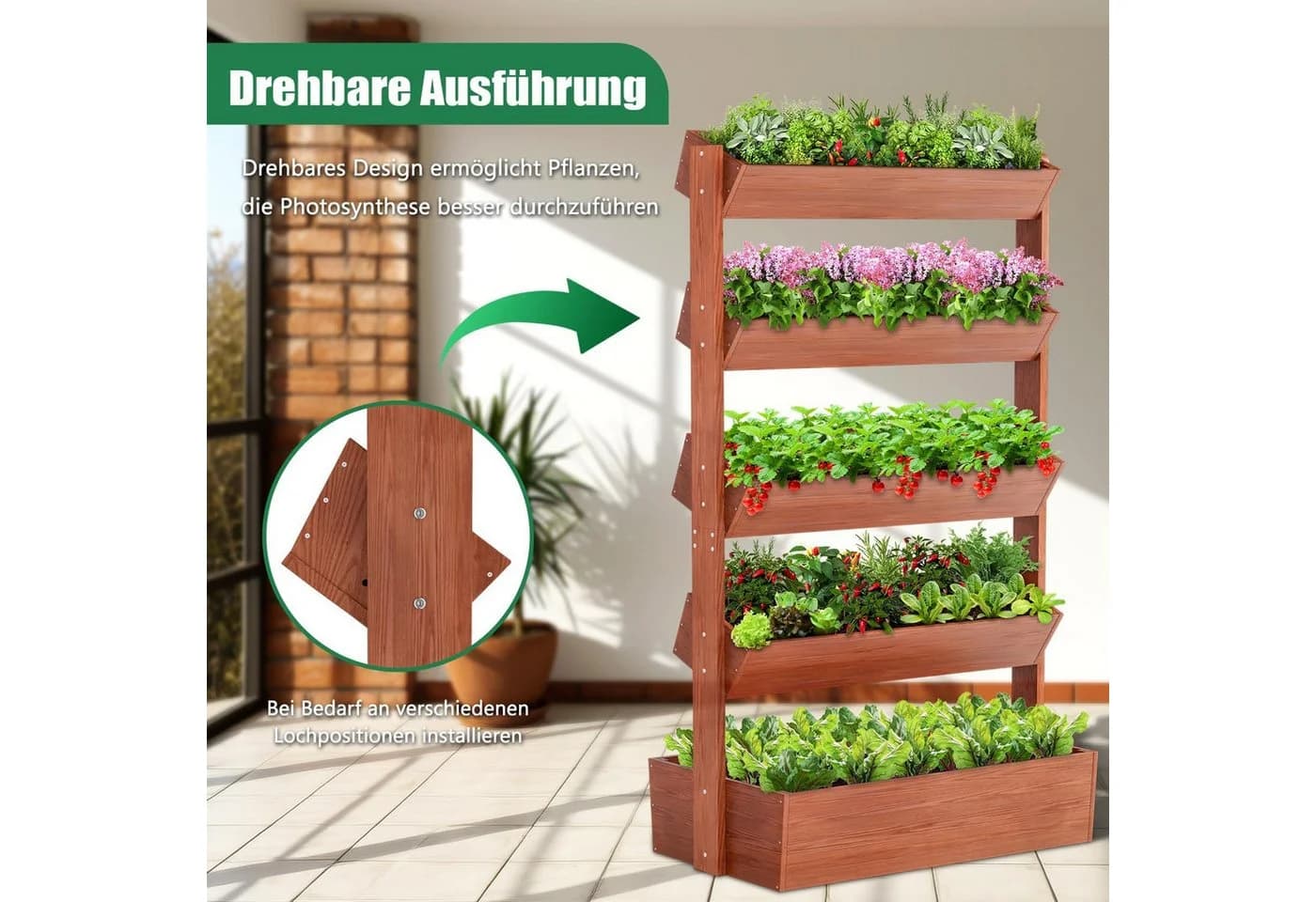 Meulbaty 5-Ebenen Hochbeet Blumenkasten aus Massivholz Braun - Bild 3