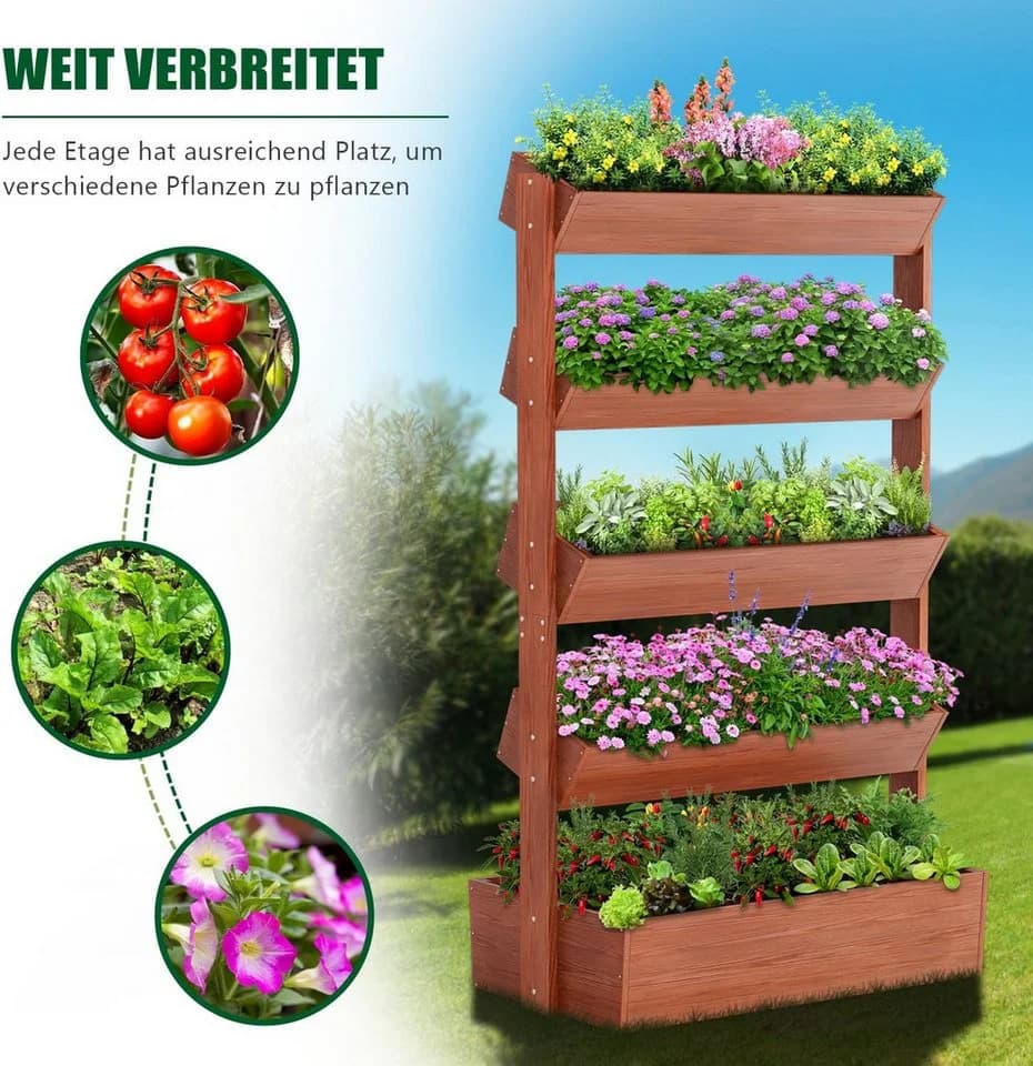 Meulbaty 5-Ebenen Hochbeet Blumenkasten aus Massivholz Braun - Bild 5
