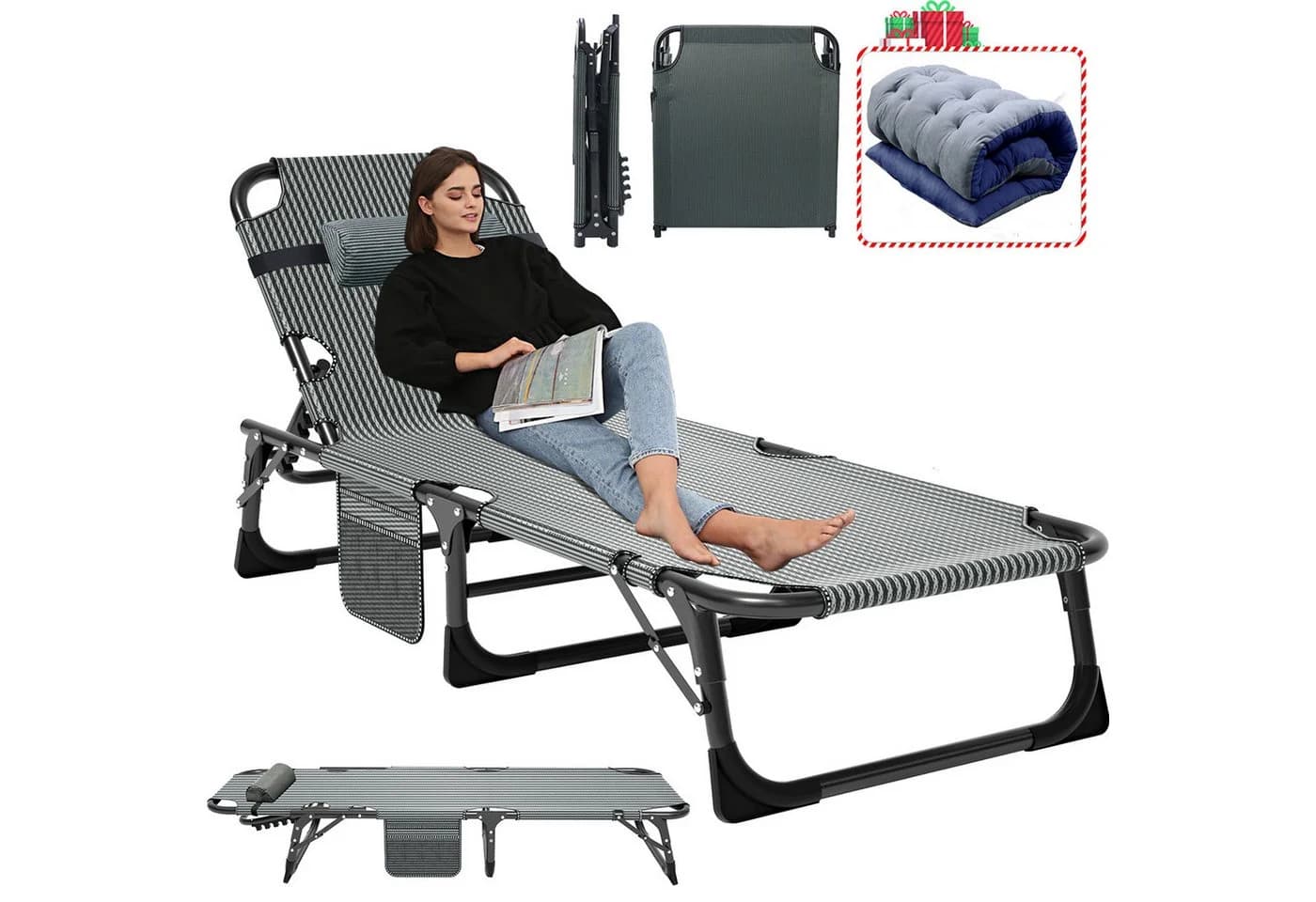 Meulbaty Klappbett Gästebett, Sonnenliege, Campingbett, 220KG lastlager Gartenliege - Bild 2