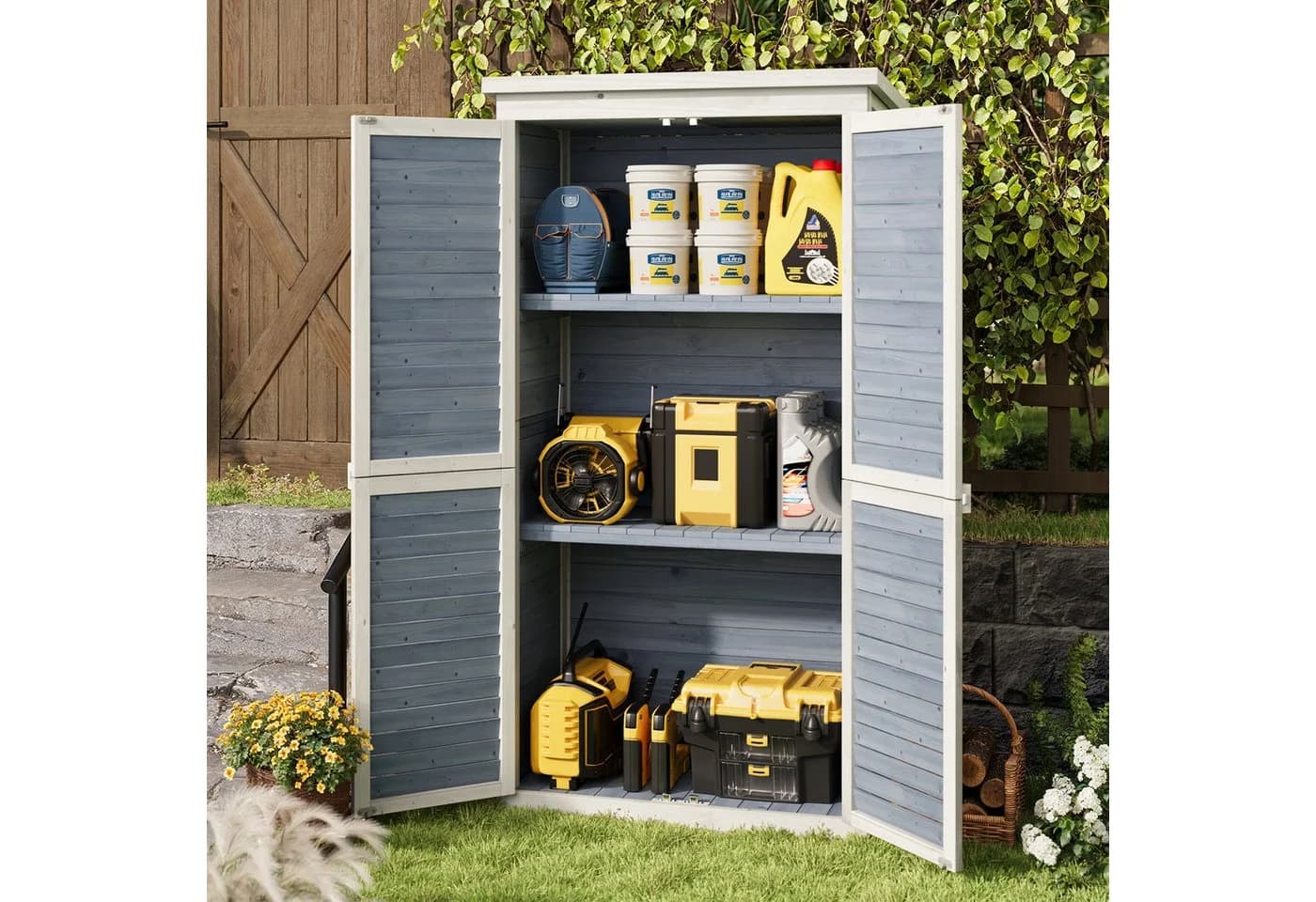 Bealife Gartenhaus Gartenschrank Holz Grau