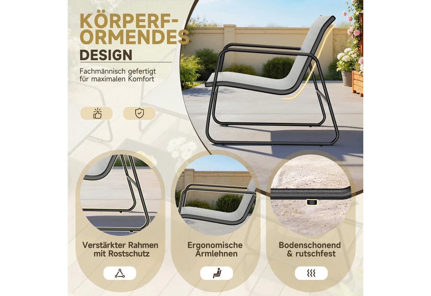 ZAISZE Gartenlounge-Set 4-tlg. Dunkelgrau mit Glas-Couchtisch
