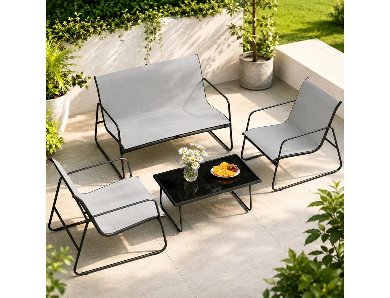 ZAISZE Gartenlounge-Set 4-tlg. Dunkelgrau mit Glas-Couchtisch - Bild 2