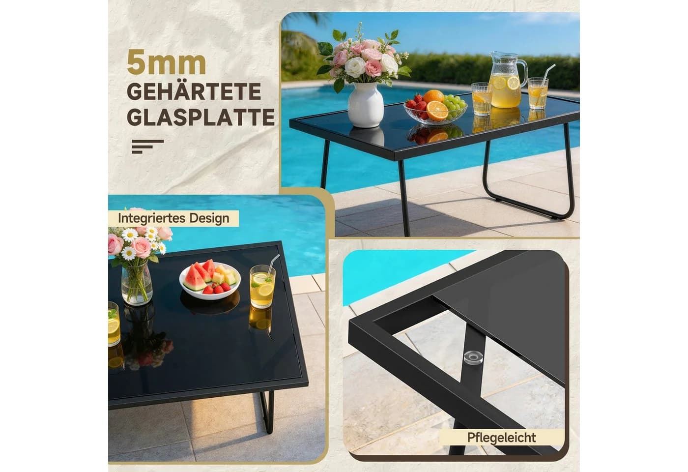 ZAISZE Gartenlounge-Set 4-tlg. Dunkelgrau mit Glas-Couchtisch - Bild 3