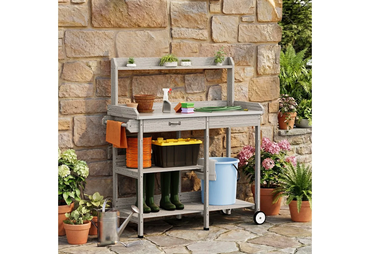 Bealife Garten-Geräteschrank Pflanztisch Grau mit Schubladen Bild 4