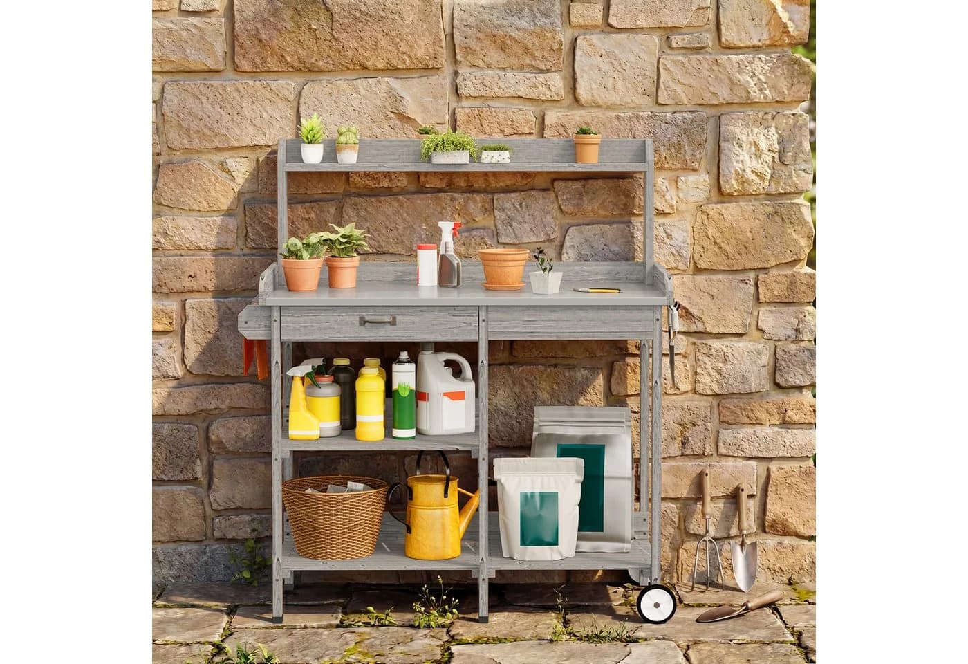 Bealife Garten-Geräteschrank Pflanztisch Grau mit Schubladen - Bild 5