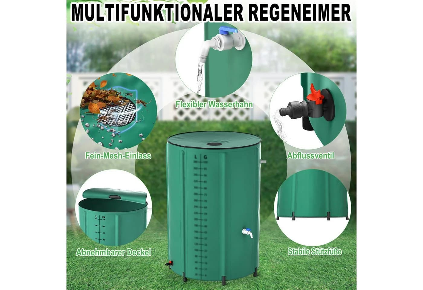 FIVMEN Regentonne Faltbar 380L mit Wasserhahn - Bild 3