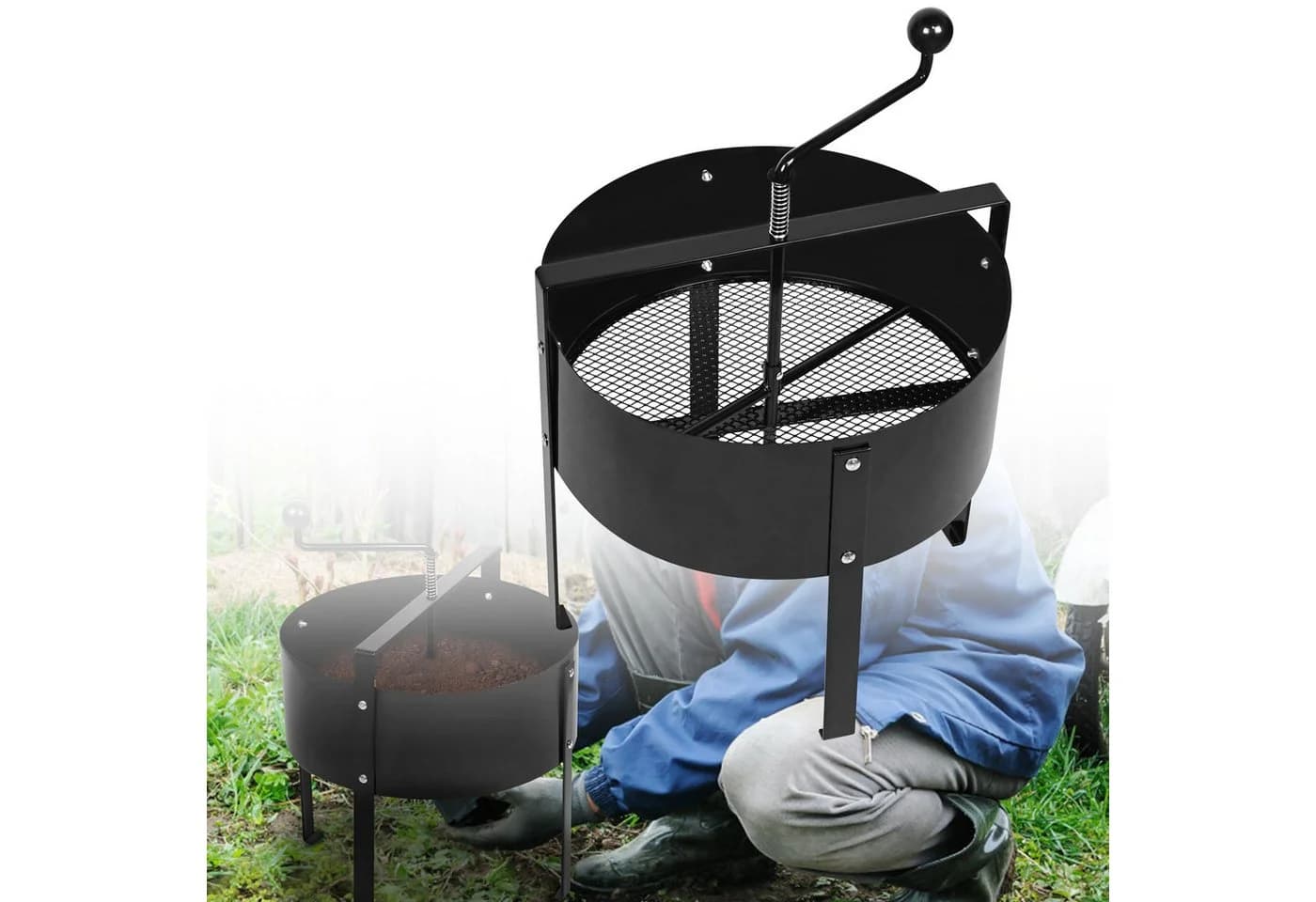 FIVMEN Gartensieb Handkurbelsieb Kompostsieb Metall 40 x 45cm Schwarz - Bild 2