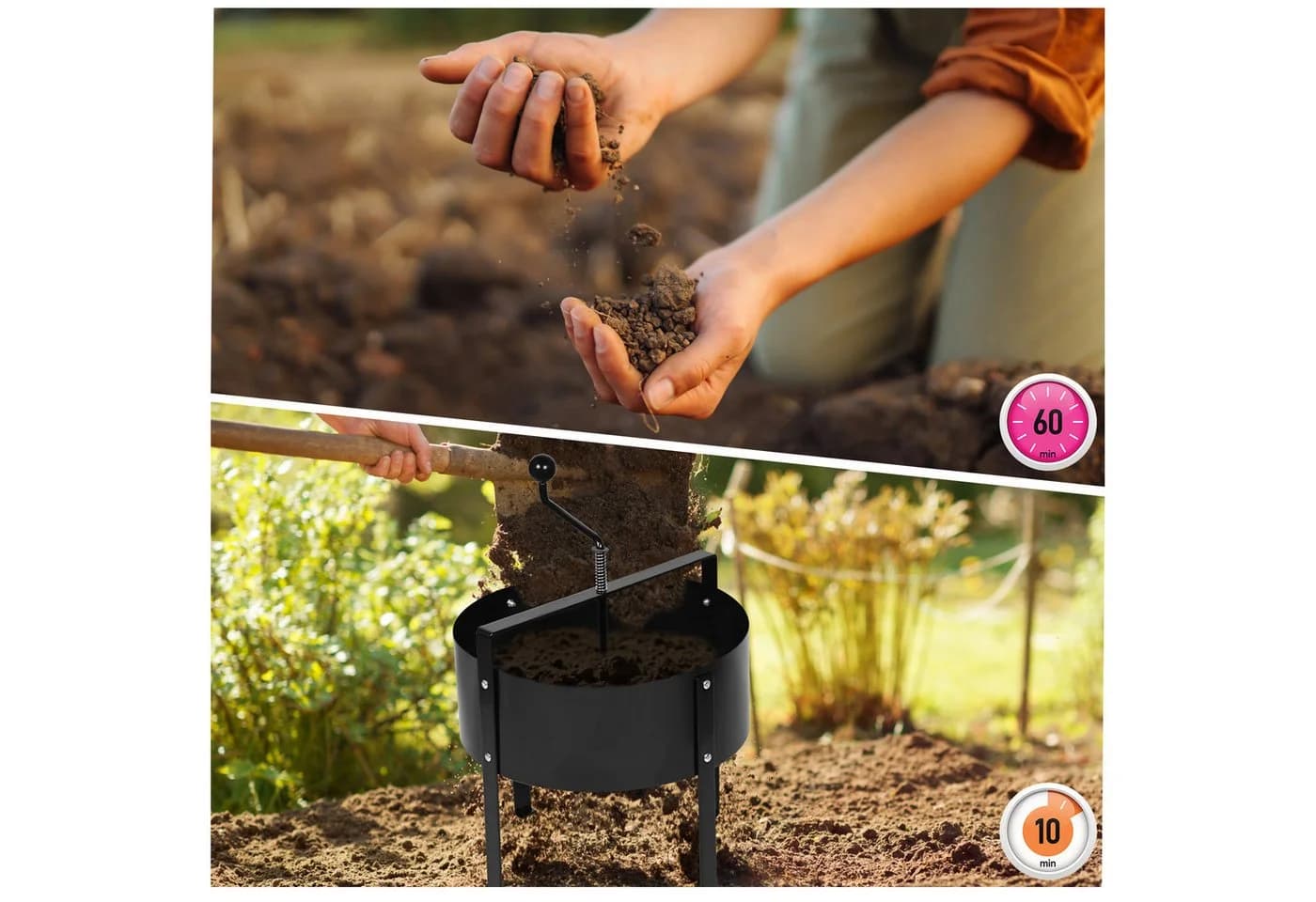 FIVMEN Gartensieb Handkurbelsieb Kompostsieb Metall 40 x 45cm Schwarz - Bild 3